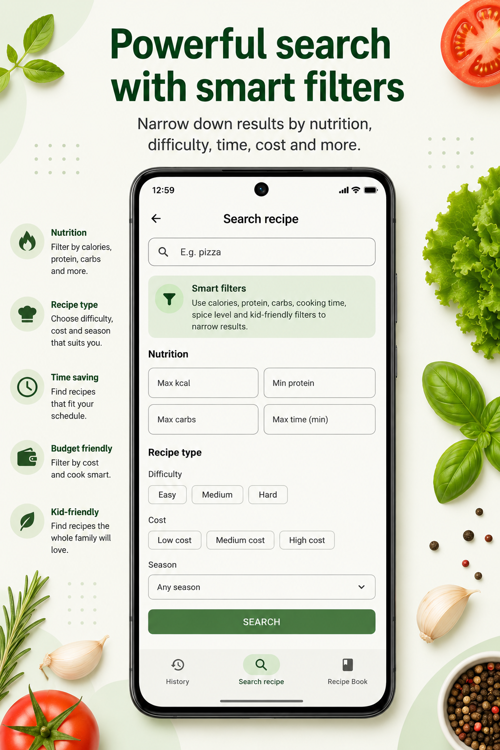 Smart recipe filters